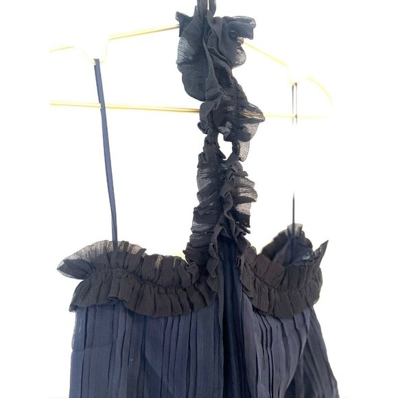 Intermix Ruffled & Pleated Black Chiffon Halter Top Blouse In Size P - Picture 5 of 10